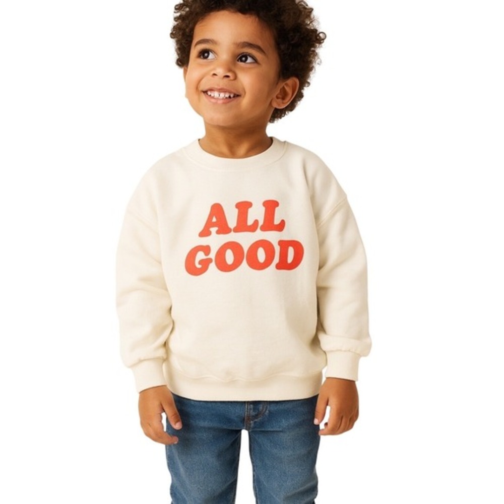 Good American Kids All Good Crewneck Sweatshirt Ivory Size 5/6